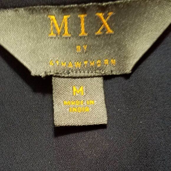 MIX by 41 Hawthorne Navy White Faux Wrap High Low Blouse Size Medium - Picture 3 of 12